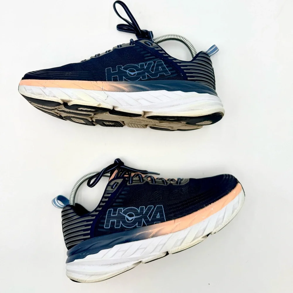 Hoka Women's Navy and Peach Athletic Running Shoes